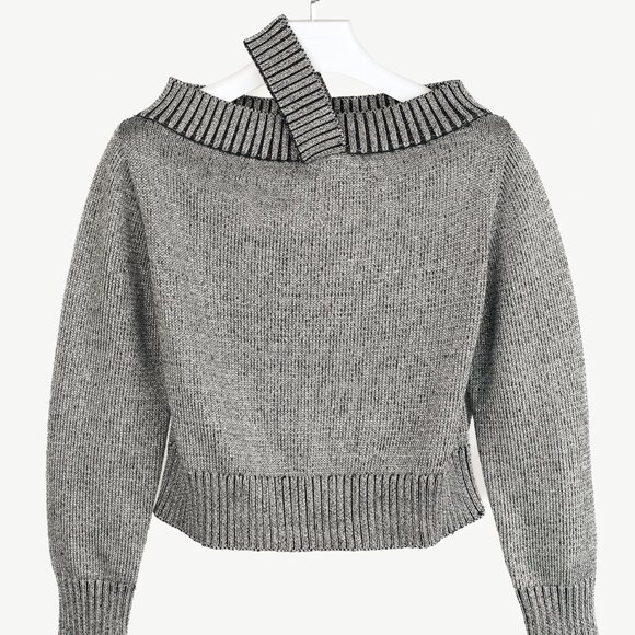 RTA Beckett Silver Metallic Off Shoulder Sweater - Picture 2 of 10
